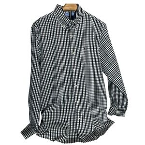 Chaps Mens Long Sleeve‎ Gingham Button Down Shirt LG Stretch Easy Care Casual